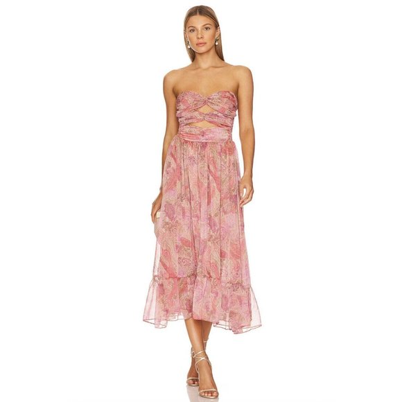 MISA Los Angeles Arianne Dress Muted Paisley Maxi Chiffon Pink - Picture 4 of 4